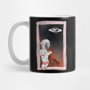 Floating astronaut Ufo alien abduction funny cute spaceship moon mars cosmic space Mug